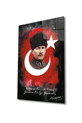 Pi Dekorasyon Vatanını En Çok SEven GörEvini En İyi Yapandır Atatürk Türk Bayrağı Cam Tablo Ev Ofis Duvar Dekoru