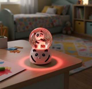Büro Ev Ofis Dekoru için Pilli Led Işıklı Panda Tema Müzikli Kar Küresi