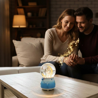 Büro Ev Ofis Dekoru için Pilli Led Işıklı Romantik Hilali Tema Müzikli Kar Küresi