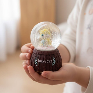 Büro Ev Ofis Dekoru için Pilli Led Işıklı Şans Kedisi Tema Müzikli Kar Küresi