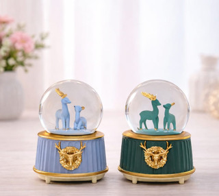 Büro Ev Ofis Dekoru için Tekli Geyik Motifli Kar Küresi