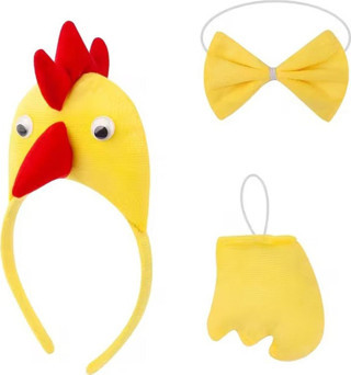 Büro Ev Ofis Etkinlik Gösteri Kostümü için 3PARÇA Horoz Tavuk Taç Papyon Kuyruk Seti