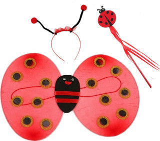 Büro Ev Ofis Etkinlik Gösteri Çocuk Kostümü için 3PARÇA Uğur Böcek Kanat Taç Asa Seti