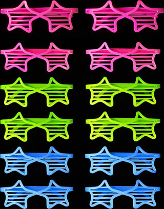 Retro Neon Fosforlu Yıldız Panjur Gözlük 12 Adet – 80’ler 90’lar Parti Stili (5047)