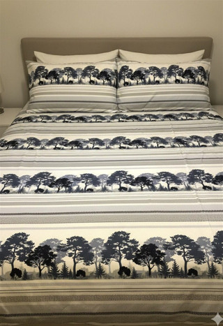 More Home  Tek Kişilik Lastikli Çarşaf  Nevresim Takımı  Siyah Beyaz Ağaç Desen