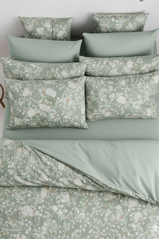 More Home  Tek Kişilik Lastikli Çarşaf  Nevresim Takımı  Yeşil Beyaz Floral