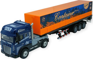 Metal Tır 1:24 - Sesli Işıklı Konteyner Taşıyıcı Tır 39 cm - Mavi