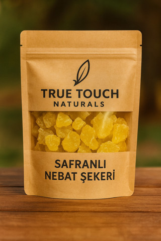 Safranlı Nebat Şekeri 200gr. ( Kaya Şekeri - Nöbet Şekeri - Kristal Şeker - Taş Şeker )