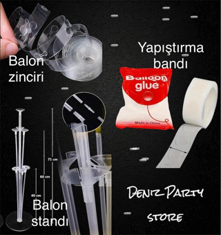 1 Adet Balon Standı 1 Adet Zincir Aparatı 1 Adet Balon Yapıştırma Bandı 3 Lü Set
