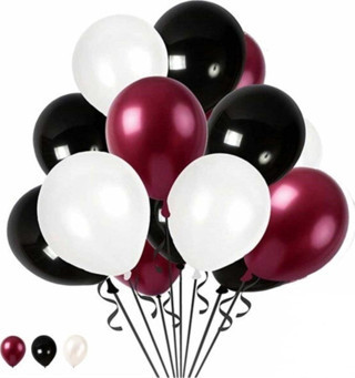Bordo Beyaz Siyah Balon Set 15 Adet