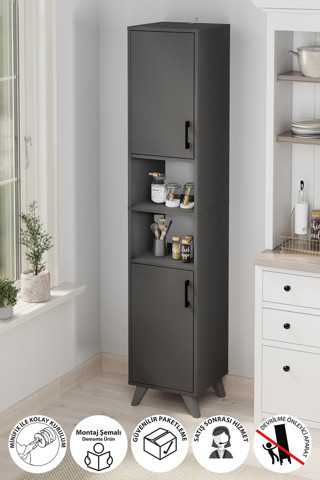 Bofigo 2 Kapaklı 6 Bölmeli Çok Amaçlı Dolap Çok Amaçlı Mutfak Dolabı Banyo Dolabı Nergis Antrasit
