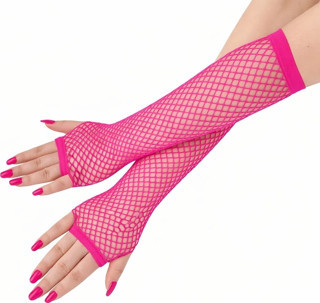 80’ler 90’lar Retro Neon Fuşya Şeker Pembesi File Parmaksız Eldiven 26 Cm