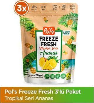 Pol's Freeze Fresh Ananas 20 g x 3 Adet Freeze Dry Dondurularak Kurutulmuş Meyve 