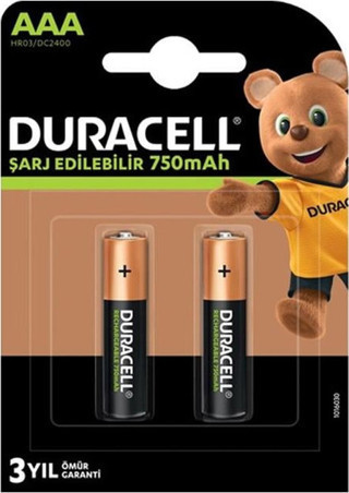 Duracell 750 Ma Şarjlı Aaa İnce Kalem 2'Li Pil Hr03/Dc2400