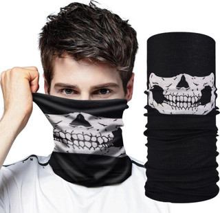 Siyah Renk Dikişsiz Çok Fonksiyonlu Çene Kafatası Yüz Maskesi Baf Buff Bandana Boyunluk Bileklik