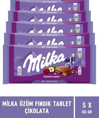 Milka Üzüm Fındık Tablet Çikolata 80 gr - 5 Adet