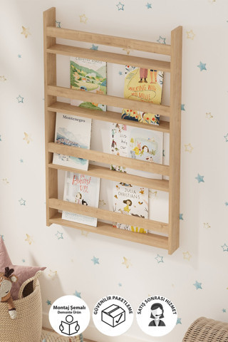 Bofigo 4 Raflı 120 X 74 Cm Montessori Kitaplık Eğitici Çocuk Kitaplığı Safir Meşe