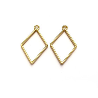 Epoksi Basık Kare Model Metal Kolye Takı Ucu (5 Adet)  Gold