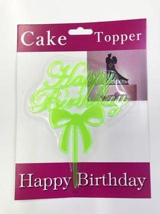 Fiyonklu Happy Birthday Yazılı Pasta Kek Çubuğu - Yeşil
