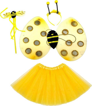 Sarı Renk Arı Kostüm Seti - Tütü, Kanat, Taç, Asa