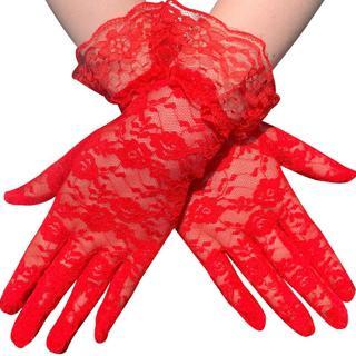 Kırmızı Renk Güpürlü Dantelli Eldiven (25 cm)