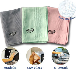 Noname Buffer® İz Bırakmayan Mikrofiber Temizlik Bezi 3'Lü Set Cam Ve Ayna Silme Toz Alma Temizlik Bezi