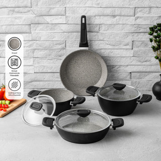 Emsan Biogranit Black Tencere Seti 7 Parça