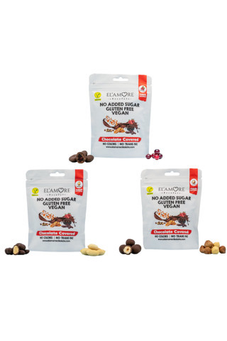 Elamore Şeker İlavesiz, Glütensiz, Vegan Turna Yemişi, Yer Fıstığı, Fındıklı Bitter Çikolata- 50 Gr X 3 Adet