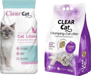 ClearCat Lavantalı Kedi Kumu İnce 10 Lt  + Pudralı Bentonit Kedi Kumu İnce 10 Lt