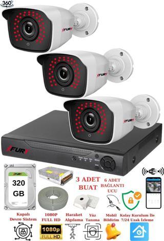 XFury 3 Kameralı 5mp 3.6mm Lens 2mp Görüntü 36 Led Gece Görüşlü FullHd Güvenlik Kamerası 2236 320GB