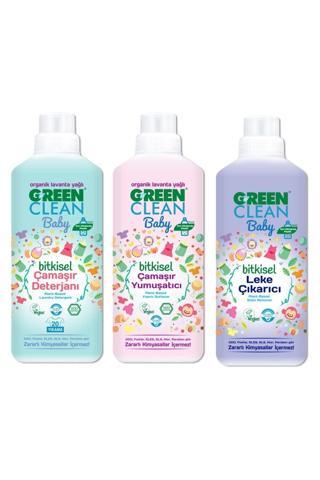 Green Clean Baby Organik Bitkisel Çamaşır Detarjanı 1 Lt + Yumuşatıcı 1 Lt + Leke Çıkarıcı 1 Lt