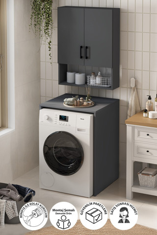 Bofigo Çamaşır Makinası Dolabı Kurutma Makinası Dolabı Banyo Dolabı Deniz Antrasit