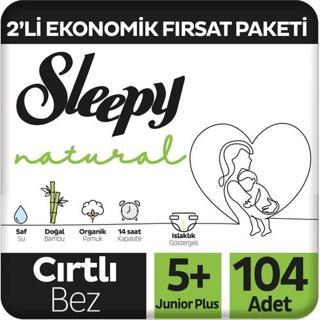 Sleepy Natural 2'li Ekonomik Fırsat Paketi Bebek Bezi 5+ Numara Junior Plus 104 Adet