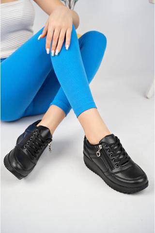Muggo Rexam Garantili Kadın Ortopedik Yüksek Taban Günlük Bağcıklı Fermuarlı Sneaker Spor Ayakkabı