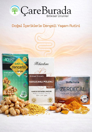 Çare Burada ÇareBurada Günlük Destek Seti & Zencefilli Çay, Havlıcanlı Polenli Karışım & Zerdeçal Kapsül