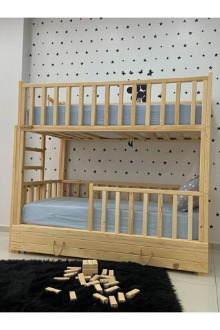 MiniWood Montessori Yatak Merdivenli Ahşap Ranza Çekmeceli