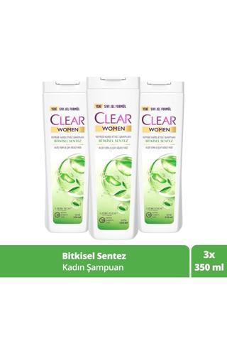 Clear Women Kepeğe Karşı Etkili Şampuan Bitkisel Sentez Aloe Vera & Çay Ağacı Yağı 3 x 350 ml