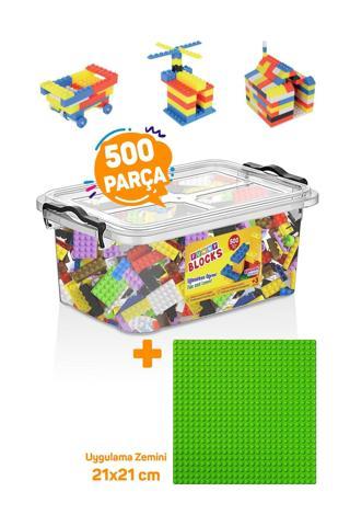 P Parti Oyunevi Yeşil Uygulama Zeminli Mikro Blok Funny Blocks 500 Parça Plastik Kutulu