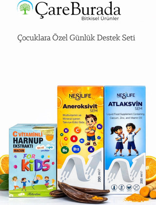 ÇareBurada Çocuklara Özel Günlük Destek Seti | Multivitamin, Kalsiyum D3 ve C Vitaminli Harnup Keçib