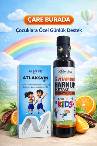 ÇareBurada Çocuklara Özel Günlük Destek Seti | Kalsiyum D3 + C Vitaminli Harnup Pekmezi