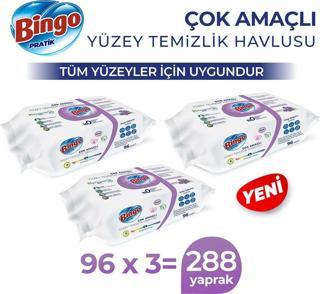 Bingo Pratik Yüzey Temizlik Havlusu Arap Sabunu Katkılı Lavanta 96X3 (288 Yaprak)