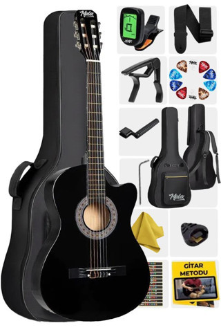 Midex CG-390BK-XBAG Siyah Klasik Gitar 4/4 Sap Ayarlı Kesik Kasa Full Set (Çanta Tuner Askı Capo Metod Pena)