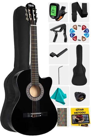 Midex CG-395BK Siyah Klasik Gitar 4/4 Sap Ayarlı Kesik Kasa Full Set (Çanta Askı Tuner Metod Pena)