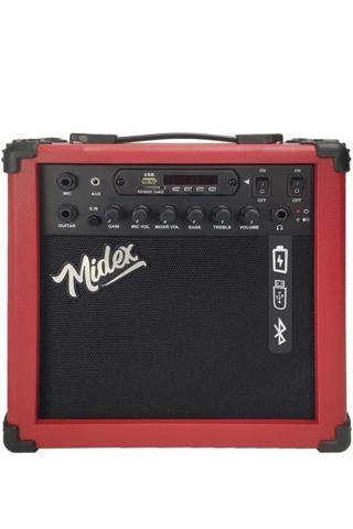 Midex MGA-25RD Elektro Gitar Amfisi 25 Watt USB Bluetooth Şarjlı 2 girişli