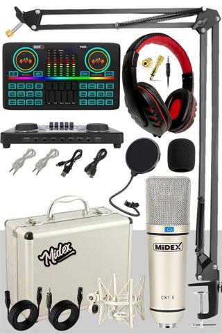 Midex CX1 Effective Set-2 Efektli Ses Kartı Mikrofon Kulaklık Stand Kayıt Canlı Yayın Seti (PC ve Telefon)