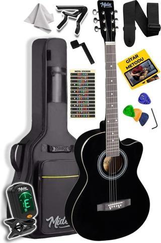 Midex XC-120 Siyah Kaliteli Akustik Gitar Gül Klavye Sap Ayarlı 4/4 Yetişkin Boy Full Set