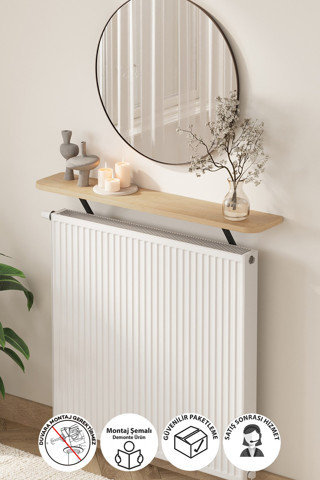 Petek Üstü Raf Kalorifer Peteği Rafı Duvar Rafı Uçan Raf Dresuar 91 Cm Tokyo Safir Meşe