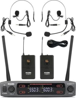 Lastvoice Lv-502Y UHF Dijital 2x30 Kanal Çiftli Yaka Telsiz Kablosuz Mikrofon (Headset Hediyeli)