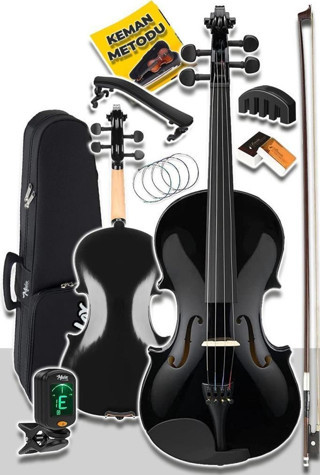 Midex HGA44BK-PAK Full Siyah Set Keman 4/4 (Yastık Tuner Susturucu Yedek Tel Reçine Çanta Yay)