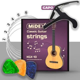 Midex KGX-10C Klasik Gitar Teli Takımı Pena ve Kapo (Capo) Seti